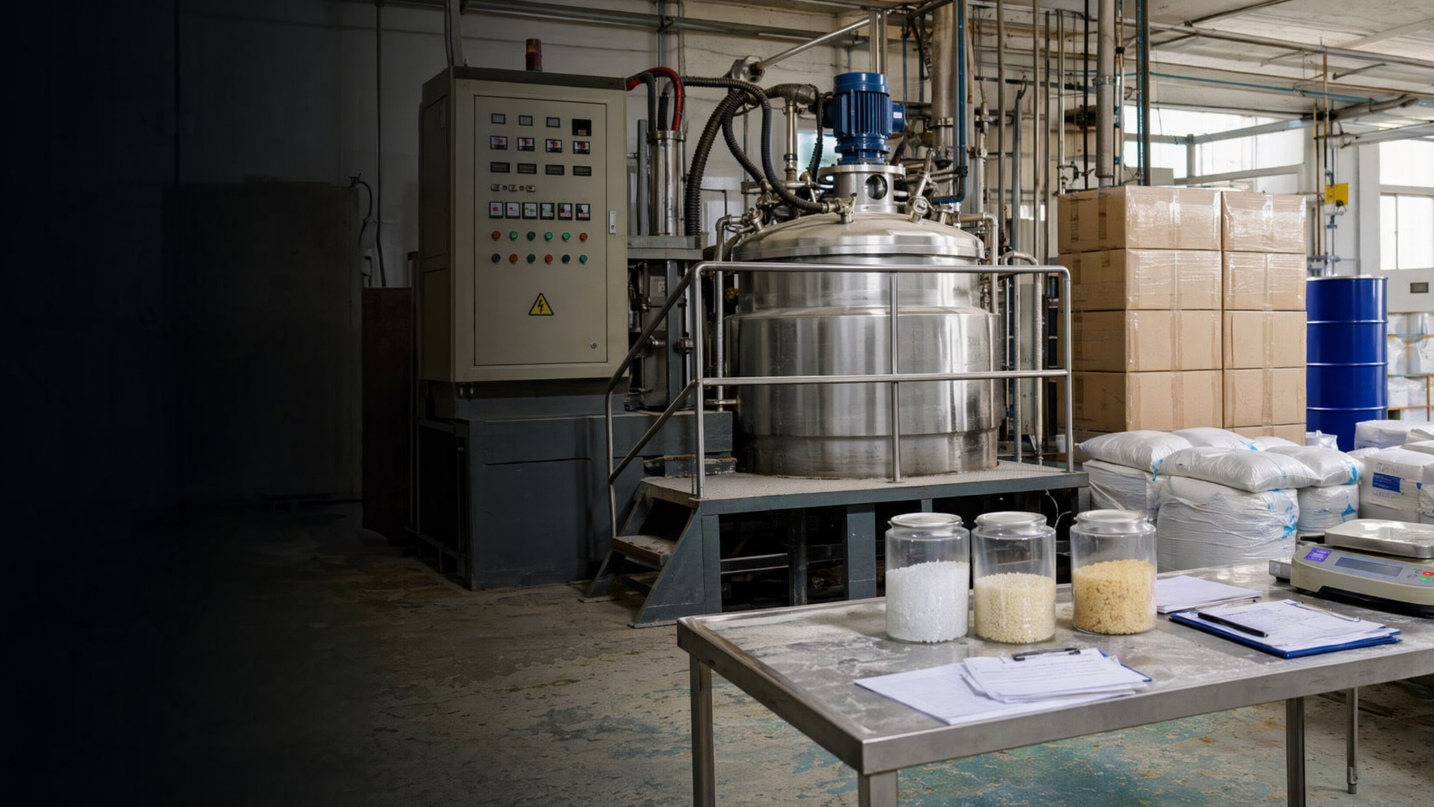 Hot melt adhesive factory production equipment QC samples and export packaging
